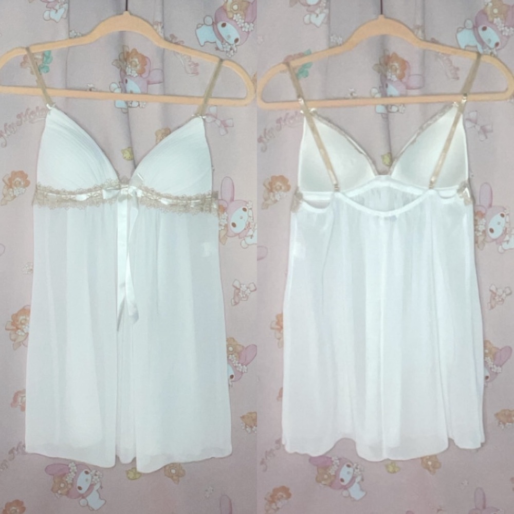 Linea Donatella White Padded Slip with Tan/Beige Lace Details